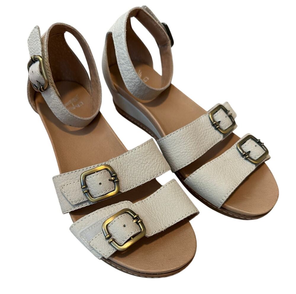 Dansko Astrid Ivory Milled Nubuck Leather Wedge Sandals EU 37 US 6.5 7
